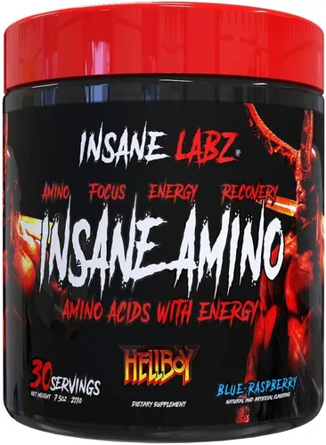Insane Labz Insane Amino Hellboy Edition, BCAA con recuperación muscular de enfoque energético, polvo de entrenamiento intra, polvo de aminoácidos