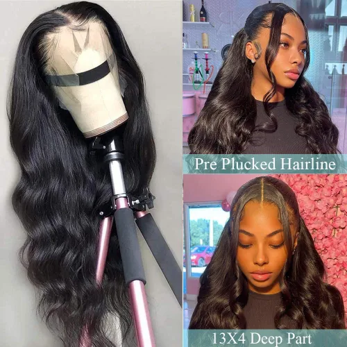 Miniatura 3 de Pelucas de cabello humano sin pegamento, prearrancadas de 13 x 4, pelucas de encaje frontal para mujeres negras, cabello humano con abuelitos, línea