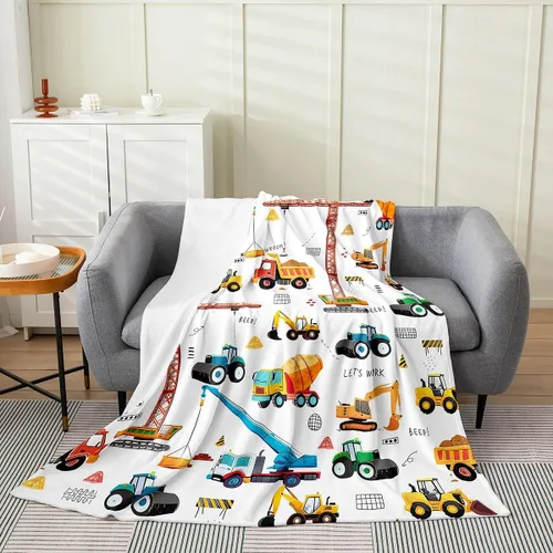 Manta de excavadora para niños, manta de tractores y camiones de maquinaria, manta de forro polar de vehículo de construcción para niños, manta de