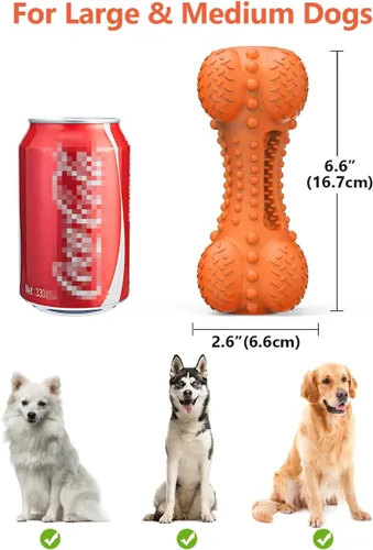 Miniatura 6 de SCHITEC - Juguete masticable para perros con sonido, hueso de goma natural resistente y duradero con cepillo de dientes, indestructible para Naranja