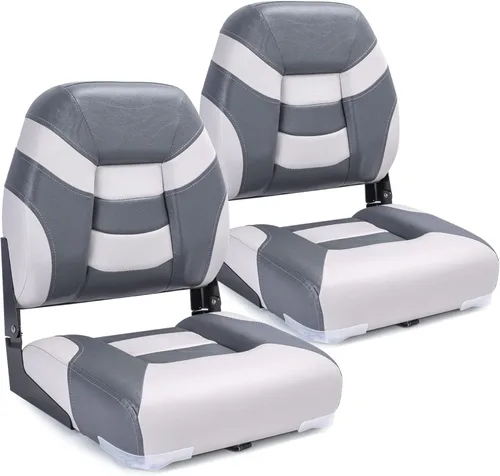 Miniatura 12 de Asiento plegable marino de respaldo bajo premium, tornillos de acero inoxidable incluidos A21-Blanco/Carbón (2 asientos)