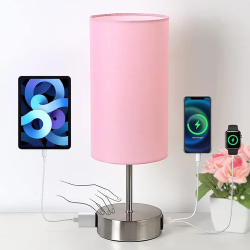 Miniatura 9 de Yarra-Decor Lámpara de noche mejorada con puertos de carga USB A+C y salida de CA, lámpara de mesa de control táctil para dormitorio, lámpara de Gris