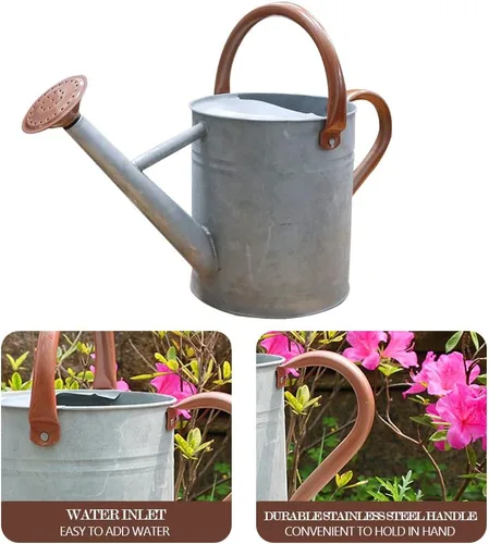 Miniatura 5 de Regadera de metal, latas de riego de un galón de acero inoxidable para riego de plantas de jardín interiores y exteriores (zinc de 1 galón)