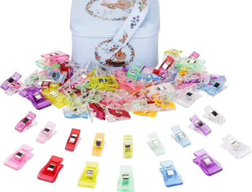Miniatura 2 de CampTek Paquete de 100 clips de tela para coser con caja de estaño, nociones de costura para coser suministros de acolchado, accesorios