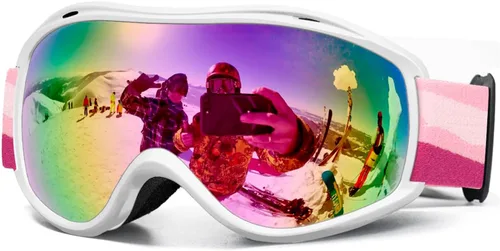 Miniatura 12 de FMY Gafas de esquí y snowboard OTG, protección UV400, anti niebla, gafas de esquí para motos de nieve para hombres, mujeres y jóvenes Marco blanco