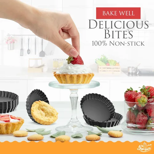 Miniatura 4 de Sartén redonda de 4 pulgadas, 8 piezas, molde para tartas con fondo falso, sartén para tarta y quiche con parte inferior extraíble, sartén