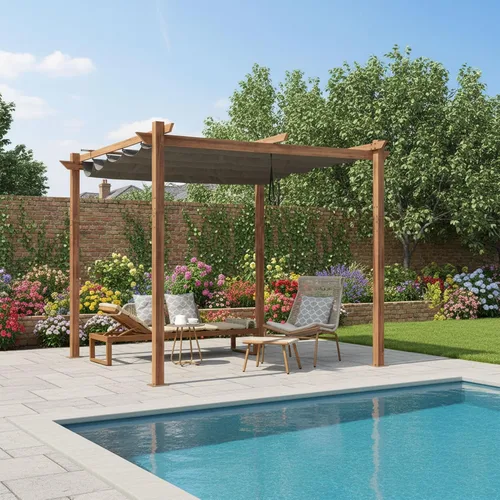 Miniatura 36 de PURPLE LEAF Pérgola retráctil para exteriores de 10 x 10 pies con toldo, refugio de metal para patio, jardín, pabellón, marco de grano de madera