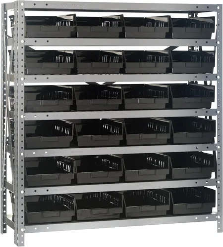 Miniatura 104 de Quantum QSBU-245BK Heavy Duty Shelving Unit with (7) Shelves and (24) QUS245 Black Bins for Garage Warehouse Storage Distribution 400 lb Load