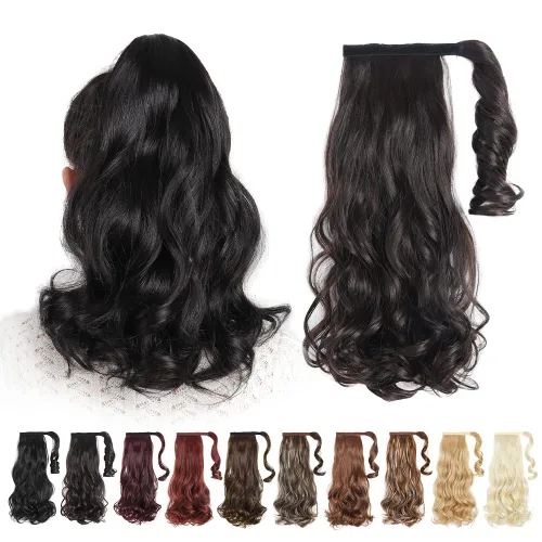 Miniatura 54 de Extensiones de cabello para cola de caballo, extensión de cola de caballo roja de 16 pulgadas, corta, ondulada, rizada, envolvente, cola de caballo