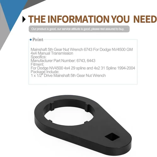 Miniatura 6 de La llave de tuerca de engranaje de 5ª de husillo de transmisión de 1/2 pulgada es compatible con Dodge NV4500 4x4 29 Spline 1994-2004 / 4x2 31