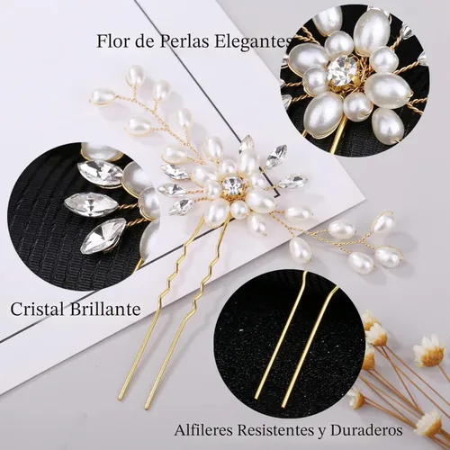 Miniatura 4 de ULTIMUTE Peine para el pelo y 4 pines, accesorios para el cabello de novia, con diamantes de imitación de cristal de perla, peine y horquillas