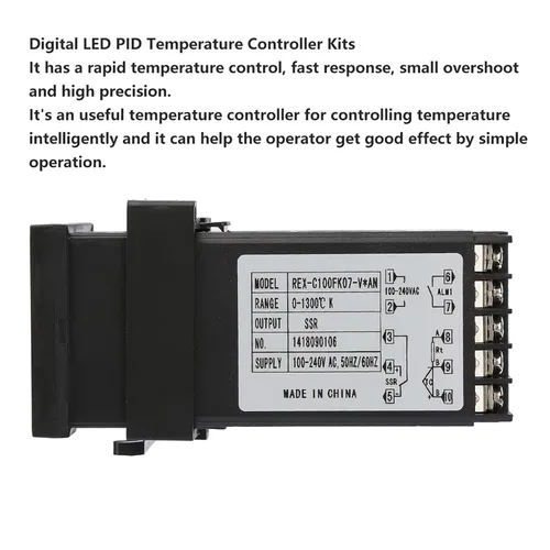 Miniatura 5 de REX C100 PID Controlador de temperatura, alarma de 32.0 °F ~ 2,372.0 °F LED PID controlador de temperatura Kit de termostato AC 110V -240V