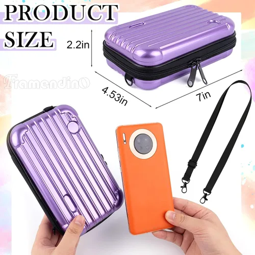 Miniatura 2 de Framendino, Estuche de cosméticos de carcasa dura morada, bolsa de transporte para artículos de tocador, mini cuerpo cruzado con cuerda de agarre