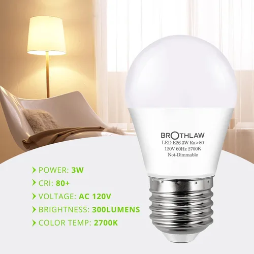 Miniatura 2 de Bombillas equivalentes a 25 W, bombilla LED A15 de 3 W, base E26, 2700 K, blanco cálido, bombillas de bajo vatio, bombilla de mesita de noche