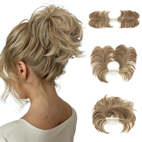 Miniatura 41 de Postizo de Cabello de Moño Despeinado con Peine Lateral Clip en Postizo de Moño para Mujeres Corto Natural Liso Versátil Estilos Ajustables Piezas