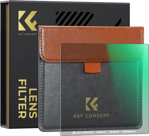 K&F CONCEPT Filtro cuadrado ND4 (2 topes) de 3.937x3.937 in Filtro de densidad neutra impermeable con 28 recubrimientos multicapa para lente de