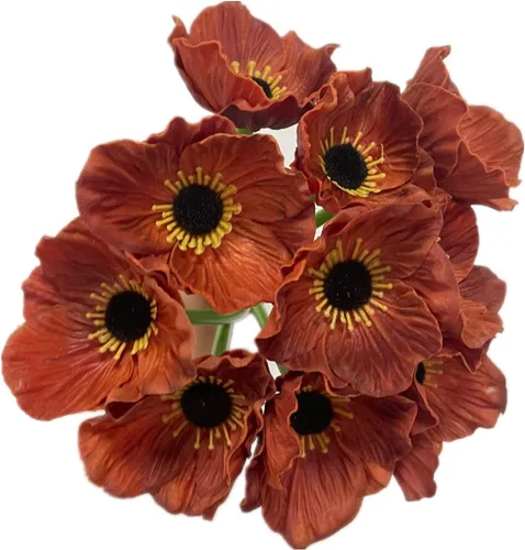 Miniatura 14 de Rikyo 10 ramos de flores artificiales de 11 pulgadas, flores de amapola, anémona que no se decoloran, flores silvestres falsas para mesa de cocina