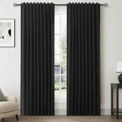 Miniatura 25 de Natural Linen 100% Blackout Curtains for Bedroom 98 Inch Length 2 Panels Set Back Tab Cream Neutral Farmhouse Living Room Darkening Curtain Track