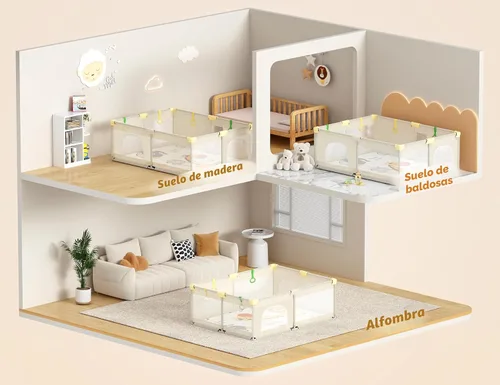 Miniatura 7 de CoziBB Corralito para bebés con alfombra, 71" × 59" corralito extra grande para niños pequeños, patio de juegos, cerca para bebés área de juego