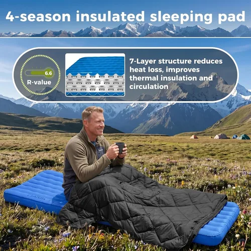 Miniatura 4 de ATEPA ThermAir Pro - Colchoneta de dormir aislada para mochileros, 6.6 R-Value 4 pulgadas de grosor, ultraligero y silencioso, colchón de aire