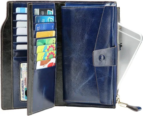 Miniatura 69 de Itslife - Cartera de piel sintética encerada para mujer con bloqueo de identificación de radio frecuencia (RFID), de gran capacidad, encerada
