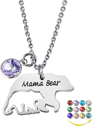 YOUFENG Collar para mamá o madre con colgante de oso de 12 meses para mujeres y niñas, Cristal, circonita