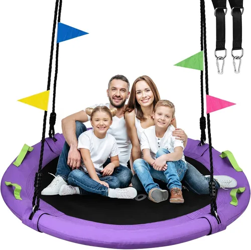 Miniatura 7 de HeyZoo Columpio de Árbol, Columpio Platillo de 40 Pulgadas para Niños, Capacidad de Peso de 900 Libras, con Correas Colgantes Ajustables, para Patio