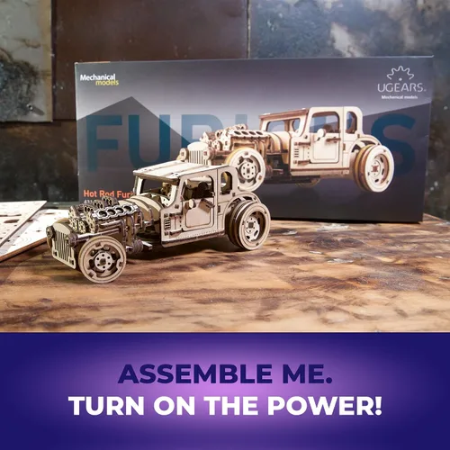 Miniatura 7 de UGEARS Rompecabezas de modelos de coche 3D – Hot Rod Furious Mouse con innovadores motores duales – Rompecabezas de madera 3D para adultos y toda