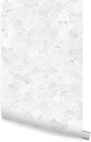 Simple Shapes Papel tapiz pequeño de mármol hexagonal, despegar y pegar (una sola hoja, 2 x 9 pies, blanco)