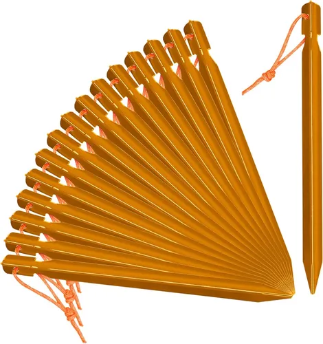 Grassman Paquete de 16 estacas para tienda de campaña, estacas de aluminio 7075, clavijas de tierra ligeras y resistentes, estacas de metal Naranja