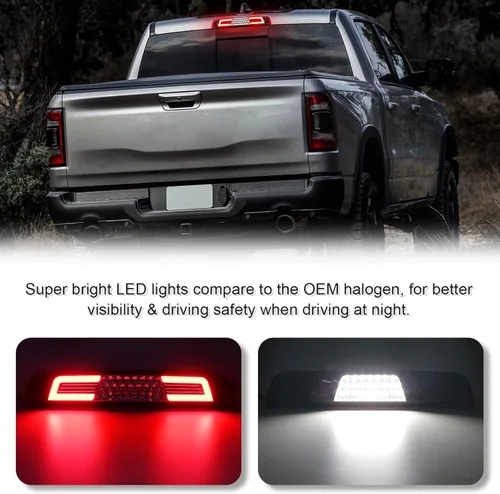 Miniatura 2 de Tercera luz de freno LED compatible con RAM 1500 2019 2020 2021 2022 2023 2024, carcasa roja lente transparente luces de parada de montaje alto