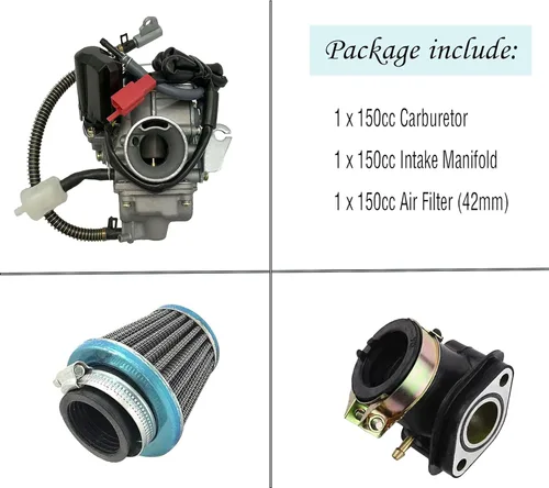 Miniatura 6 de Carburador de 150cc para motores GY6 de 4 tiempos con ahorque eléctrico para motocicleta, scooter 152QMJ 157QMI con colector de admisión