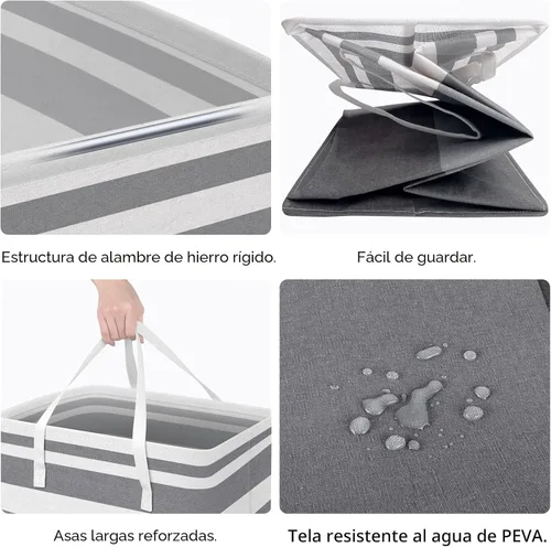 Miniatura 2 de HomeHacks Paquete de 2 cestas grandes para la lavandería, impermeables, independientes, cestas de ropa plegables con asas reforzadas en lavandería