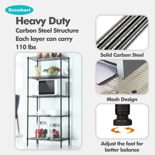 Miniatura 5 de Estante organizador de estante de metal ajustable de 5 niveles para despensa/lavandería/baño/cocina/dormitorio, estantes de almacenamiento