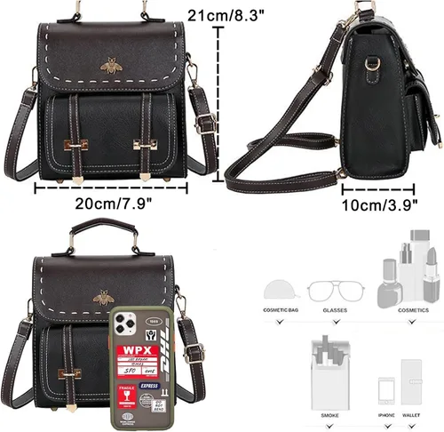Miniatura 7 de KOOIJNKO Mochila pequeña de moda para mujer, estilo retro, estilo casual, diseño de contraste de color, Marrón, Mochilas Daypack