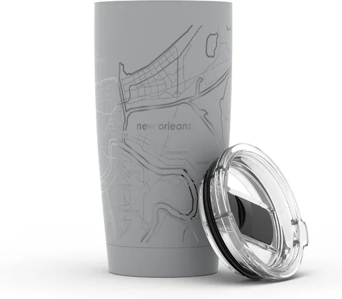 Miniatura 74 de Well Told Vaso de café aislado con diseño grabado de mapa de Atlanta Georgia, taza de acero inoxidable grabada (20 onzas, negro) con diseño de mapa