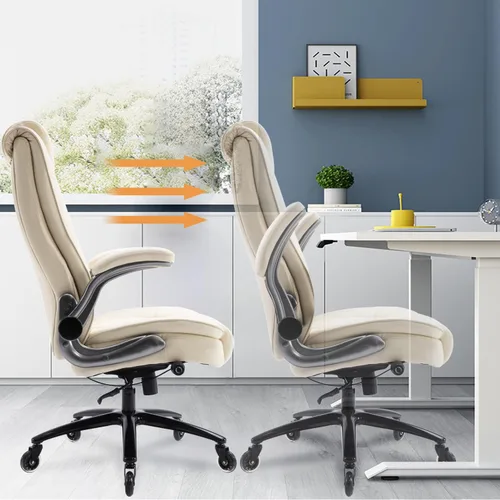 Miniatura 2 de EZAKI Silla de oficina con respaldo alto, brazos abatibles, silla ejecutiva de escritorio para computadora, soporte lumbar integrado, acolchado Beige