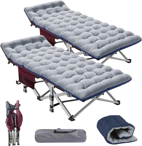 Barbella Catre plegable para campamento, paquete de 2 catre portátil con colchón, cama plegable para exteriores, cama de invitados con bolsa de