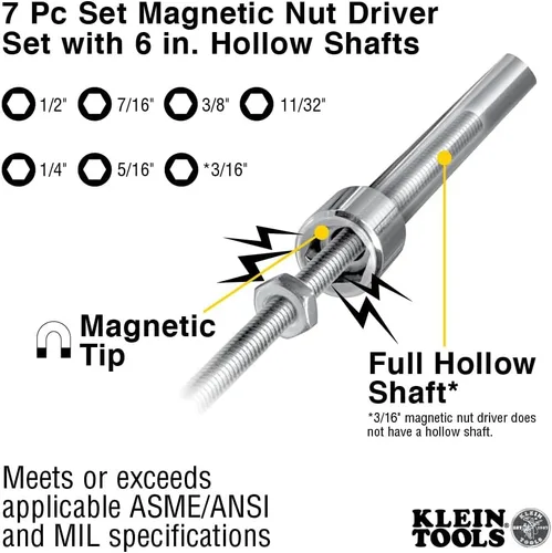 Miniatura 3 de Klein Tools 647M Juego de tuerca magnética con ejes de 6 pulgadas (7 unidades)
