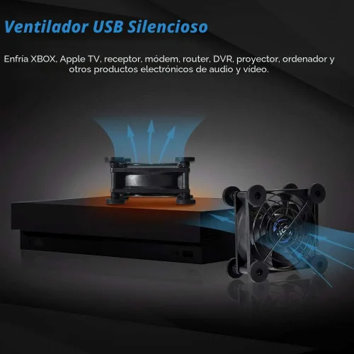 Miniatura 2 de Ventilador USB silencioso de 80 mm, ventilador de enfriamiento portátil de 5 V USB para panel plano, Xbox, DVR, PlayStation, router, TV, receptor