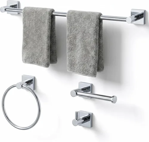 Miniatura 12 de Juego de toallas de baño de 24 pulgadas para montar en la pared, juego de 4 piezas de acero inoxidable duradero con toallero, anillo para toallas