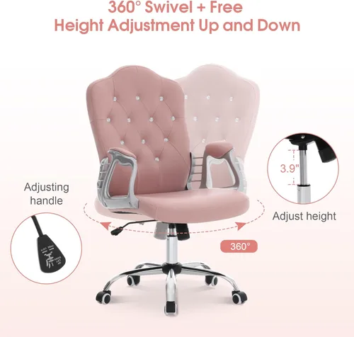 Miniatura 5 de BarberPub Silla ajustable para oficina en casa, silla de trabajo con soporte lumbar, bonita estación giratoria de uñas, ergonómica con reposabrazos