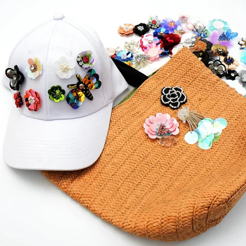 Miniatura 4 de Parches de flores de lentejuelas 3D de 0.78 pulgadas/0.8 in, bordados hechos a mano, cuentas de costura para bolsas de clip para el cabello, broche