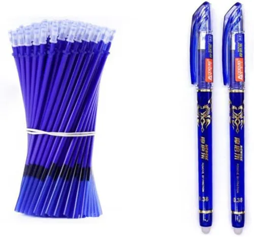 Miniatura 7 de Juego de 2 + 50 bolígrafos de gel de tinta azul y negra de 0.020 in, borrable, con mango lavable, escritura escolar, papelería, tinta de gel (negro)