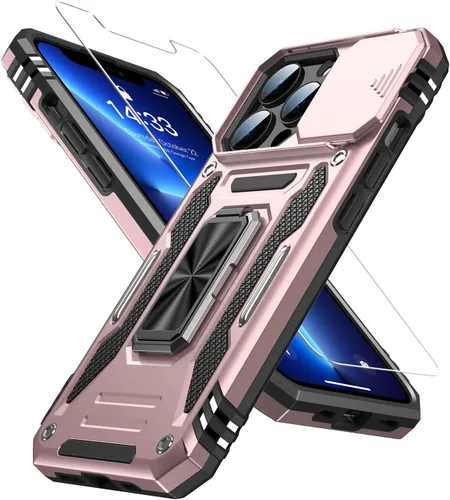 Miniatura 17 de MERRO Funda para iPhone 13 Pro con protector de pantalla, protección de cámara deslizante, funda resistente de grado militar con soporte magnético