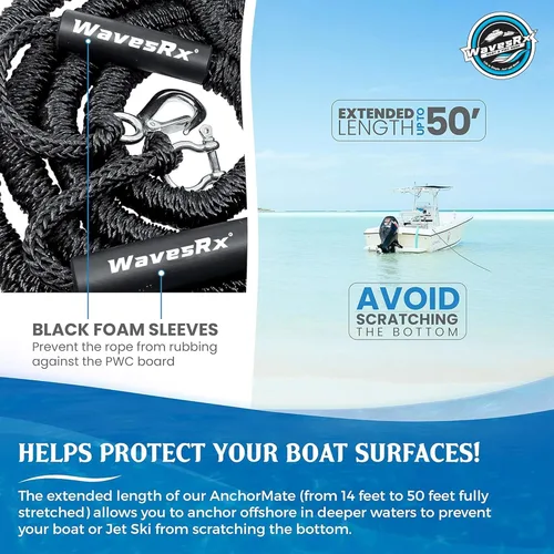Miniatura 5 de AnchorMate - Cuerda elástica de anclaje que se estira para absorber las olas y las ráfagas de viento y evita que el ancla se desaloje Ata, amarre