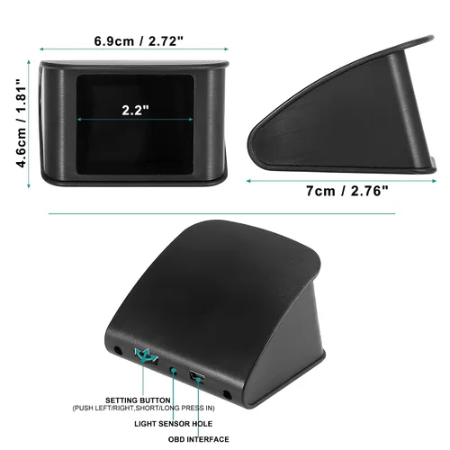 Miniatura 5 de X AUTOHAUX 2.2 Pulgadas Mini HUD Head Up Display para Coche Tablero Velocímetro Digital Multifunción Pantalla de Datos Alarma de Error TFT LCD
