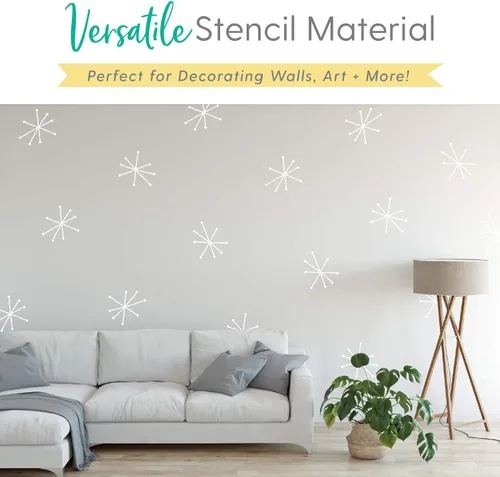 Miniatura 7 de Plantillas Starburst (3 diseños), plantillas grandes de copos de nieve nórdicos para pintar pisos, paredes, azulejos, muebles, tela, madera, cada