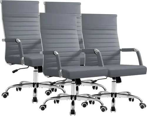 Miniatura 20 de Furmax silla de escritorio de oficina acanalada con respaldo medio de piel sintética silla de trabajo ejecutiva de conferencia silla giratoria Blanco