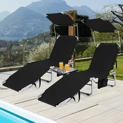 Miniatura 2 de S AFSTAR Juego de 2 sillas plegables para exteriores, sillas de playa con toldo de 360°, respaldo de 5 posiciones y reposapiés de 2 posiciones, Beige